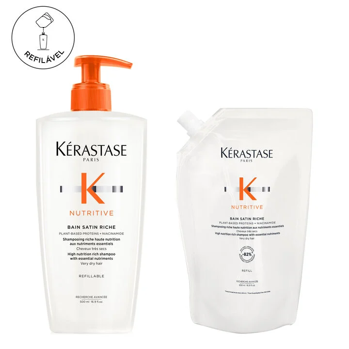 KIT SHAMPOO PARA CABELOS RESSECADOS BAIN SATIN RICHE COM REFIL